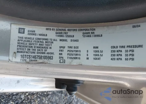 2005 GMC Canyon Sle z USA, uszkodzony, nr VIN 1GTCS146758105963